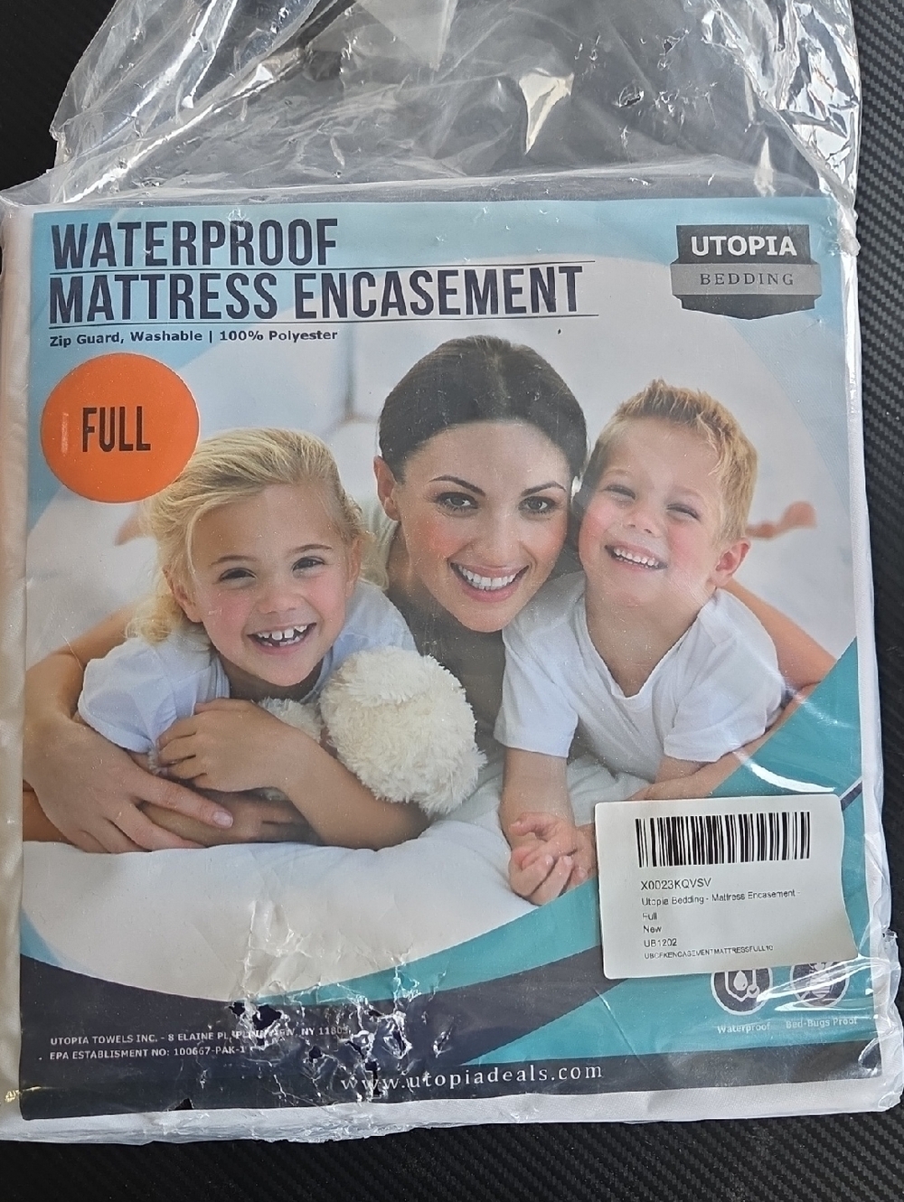 Topia Waterproof Mattress Encasement - White with Teal Accents